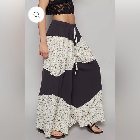 New POl Wide Leg Gauze Pants ~ Black Floral - Picture 4 of 13